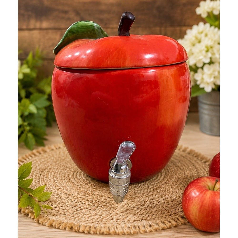 American Atelier Fresh Fruit Red Apple Ceramic Beverage Dispenser with Spigot